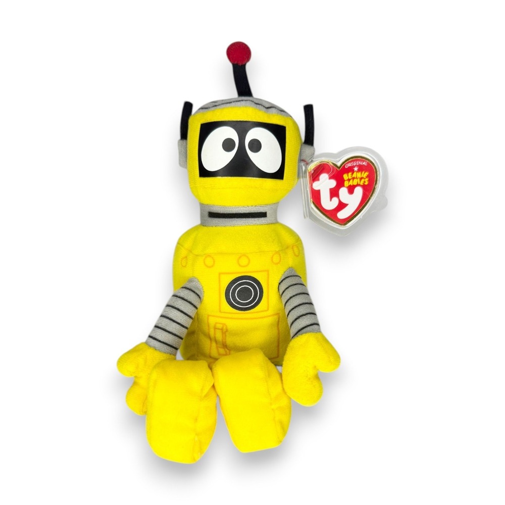 Plex Yo Gabba Gabba | Yellow Robot Friend | Mint Heart Tag TY Beanie Baby
